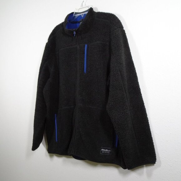 Eddie Bauer Fleece Sherpa Jacket Men’s Size 2XL Black Faux Shearling Full Zip - Picture 2 of 7